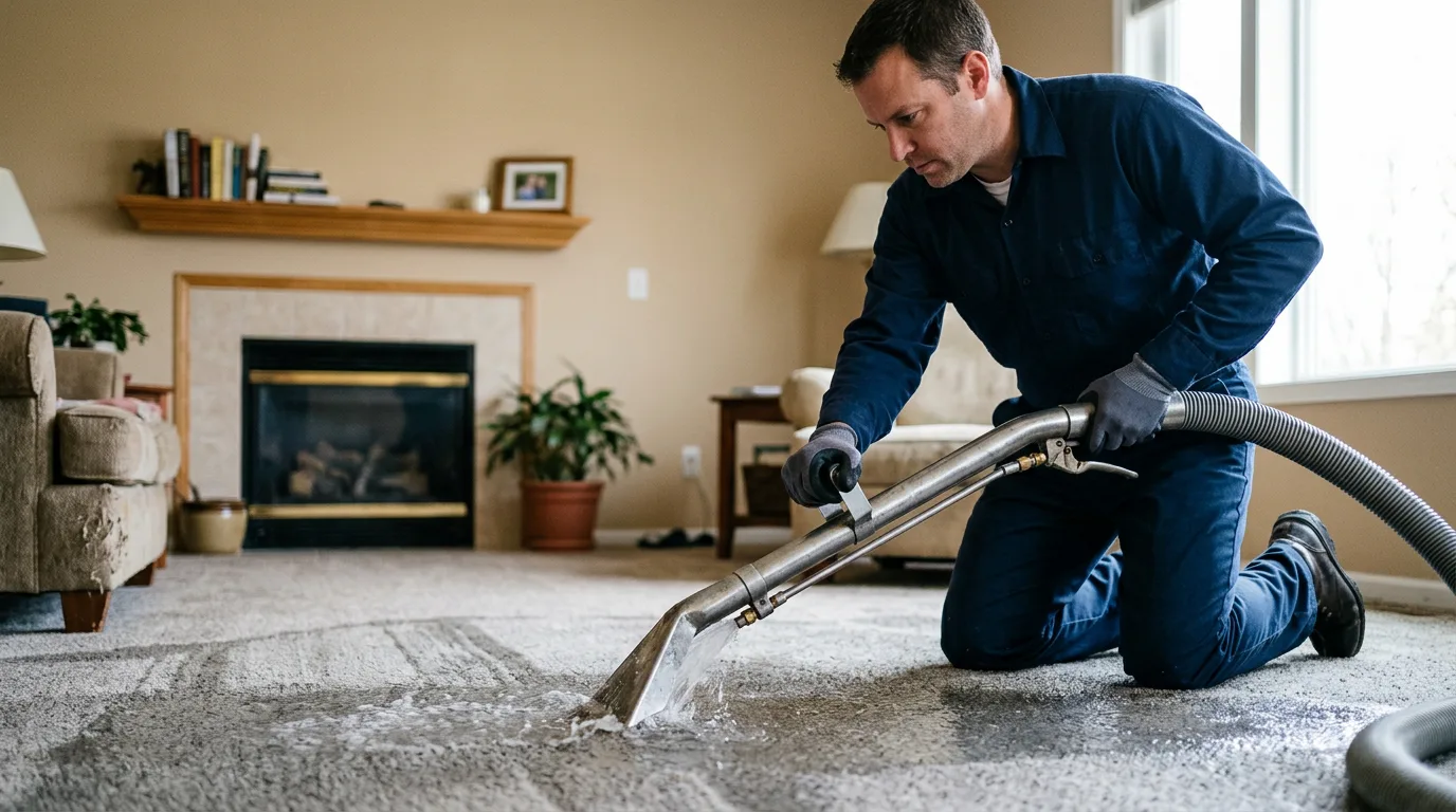 Water damage restoration technician working near South Plymouth, NY